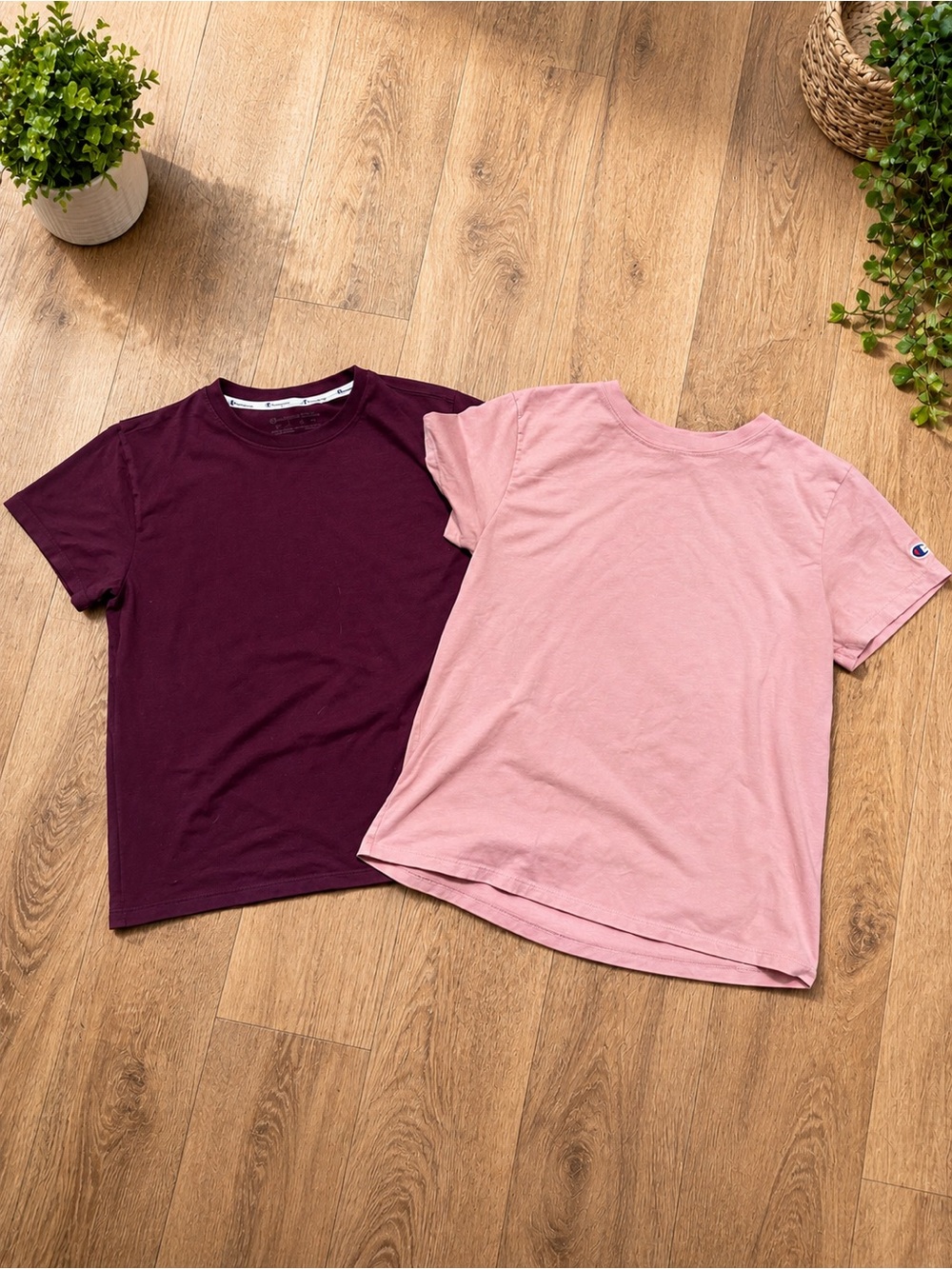 Set of 2 Champion Crewneck T-Shirts, Pink & Maroon